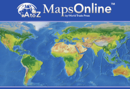 A to Z Maps Online logo and topographical map of the world
