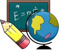 pencil, blackboard, and globe